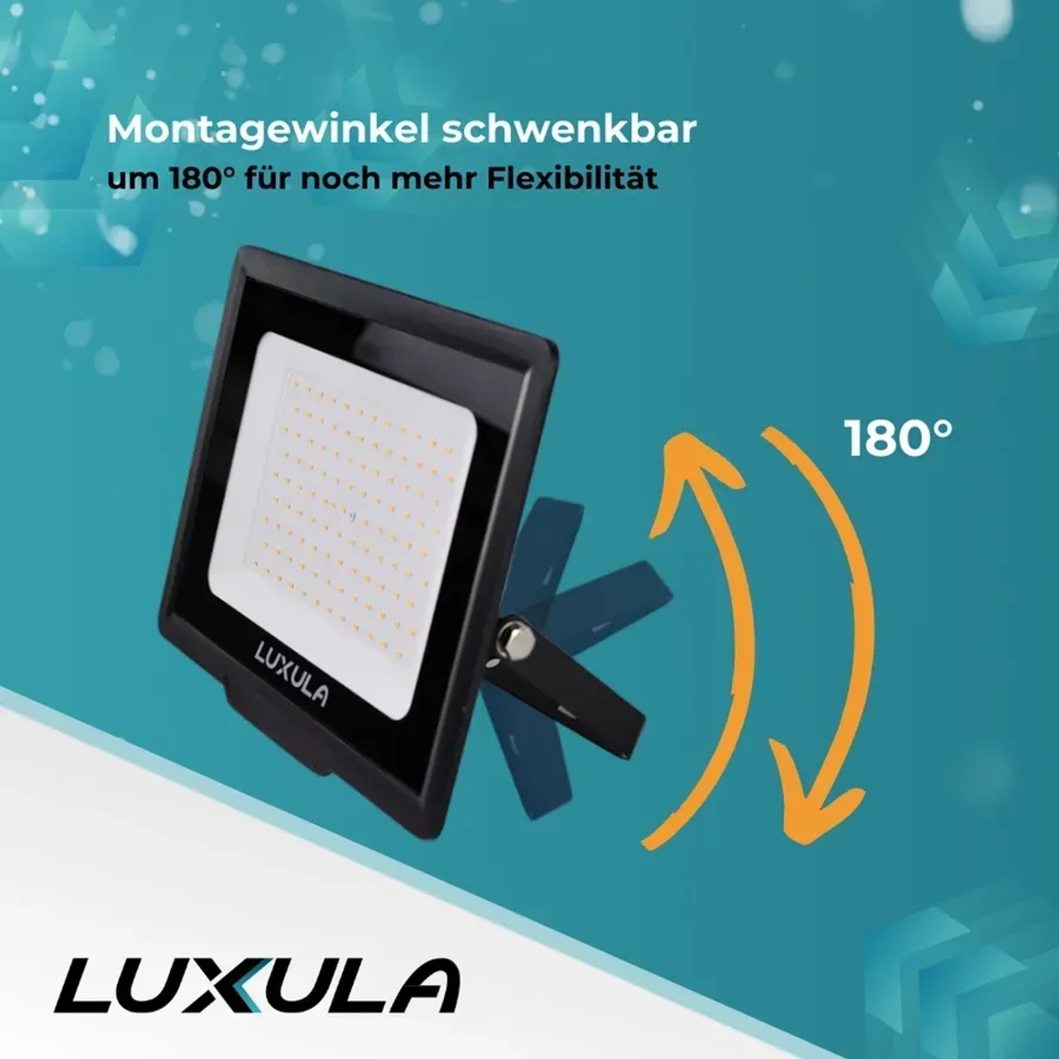 LUXULA LED Fluter 20W mit schwenkbarem Montagebügel für flexible Ausrichtung.