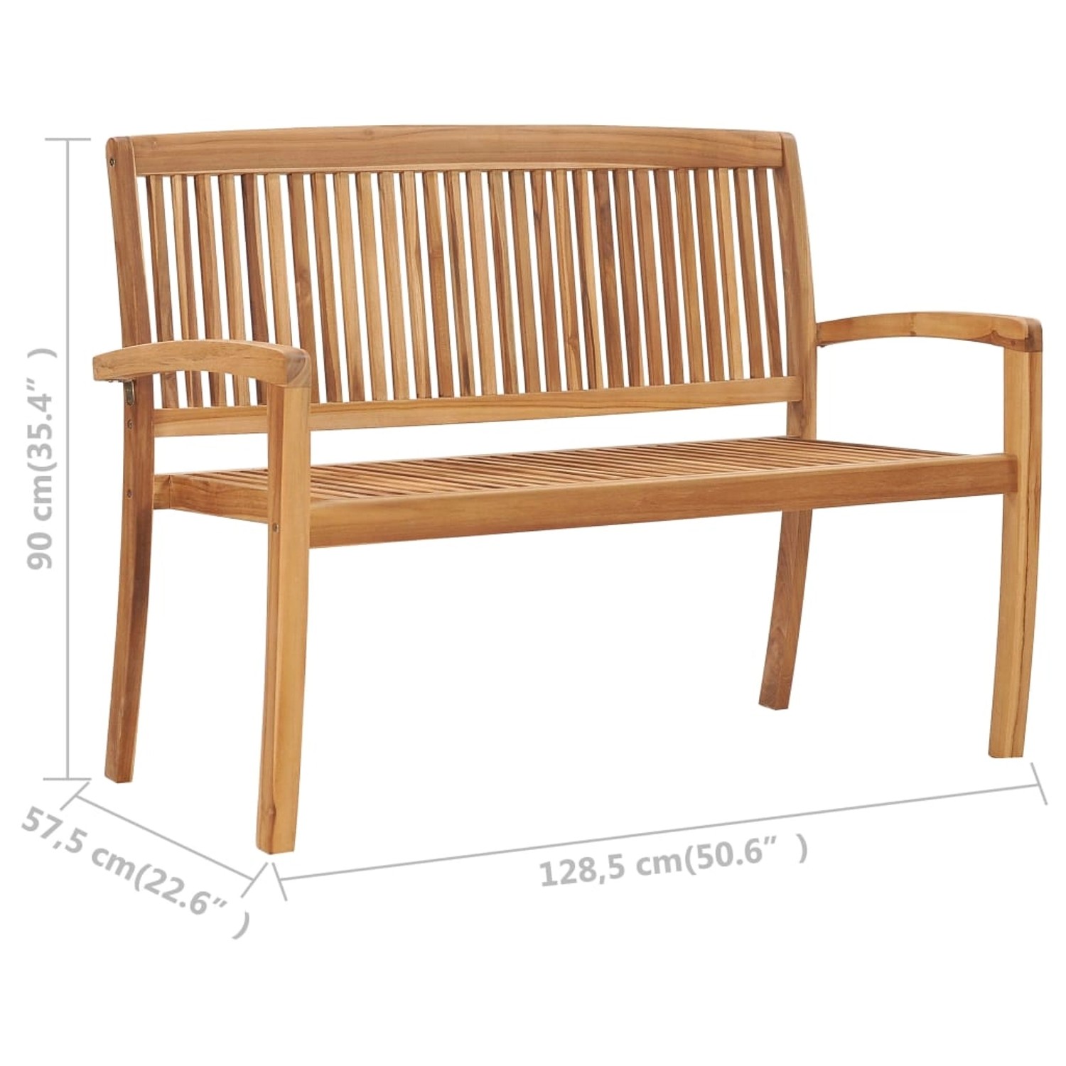 Gartenbank 2-Sitzer aus Teakholz, stapelbar, 128,5 cm breit. Ideal für Garten und Terrasse.