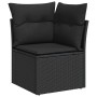 Schwarzes vidaXL Garten-Ecksofa aus Rattan mit Kissen, Teil einer Sofagarnitur.