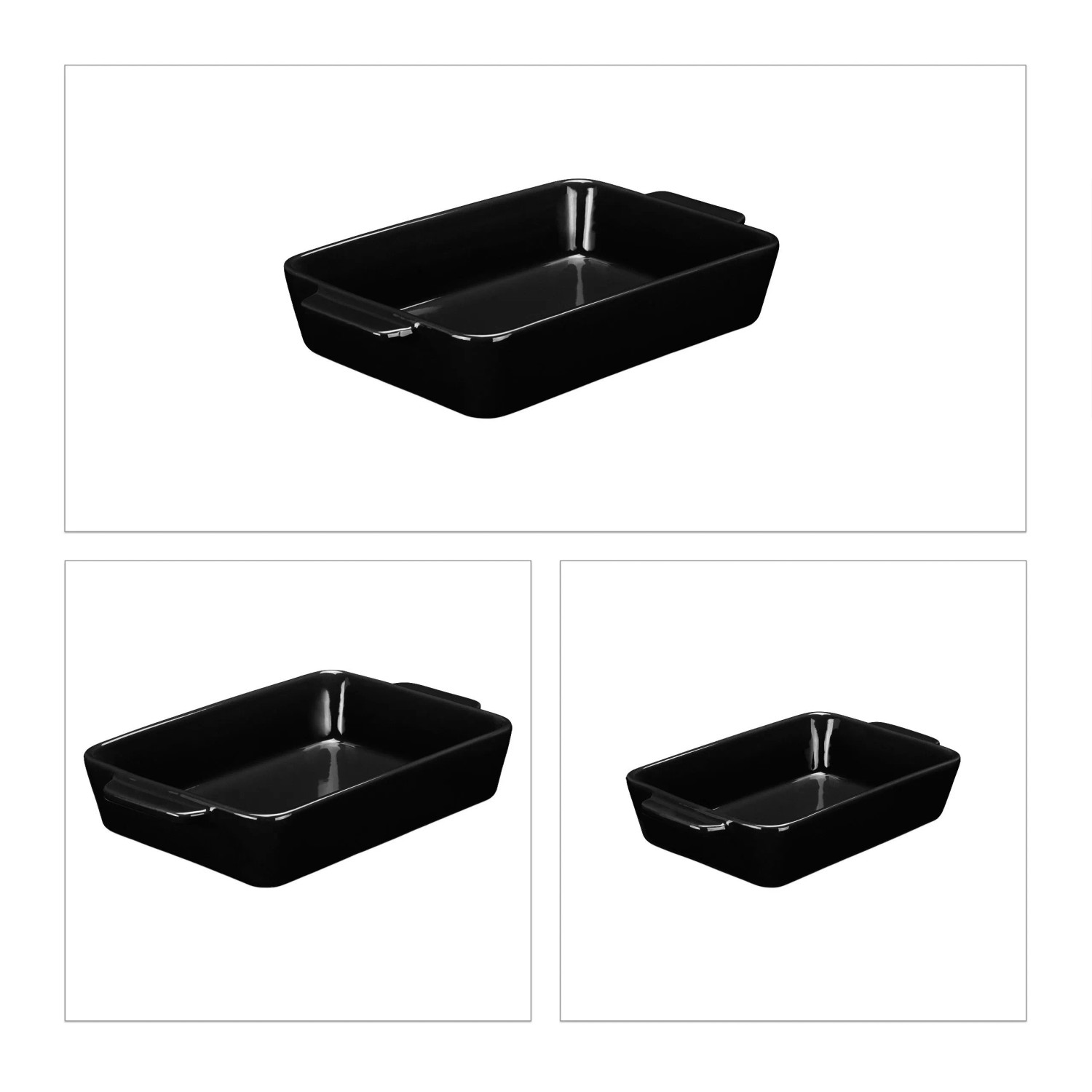 Relaxdays Auflaufform Set Keramik Schwarz Dreiteilig Hitzebeständig Mikrowellengeeignet Spülmaschinengeeignet 33 cm x 20 cm x 6 cm 3,4 kg