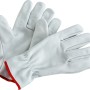 Weiße Leder Gartenhandschuhe Größe 7 mit rotem Saum für Gartenarbeiten.