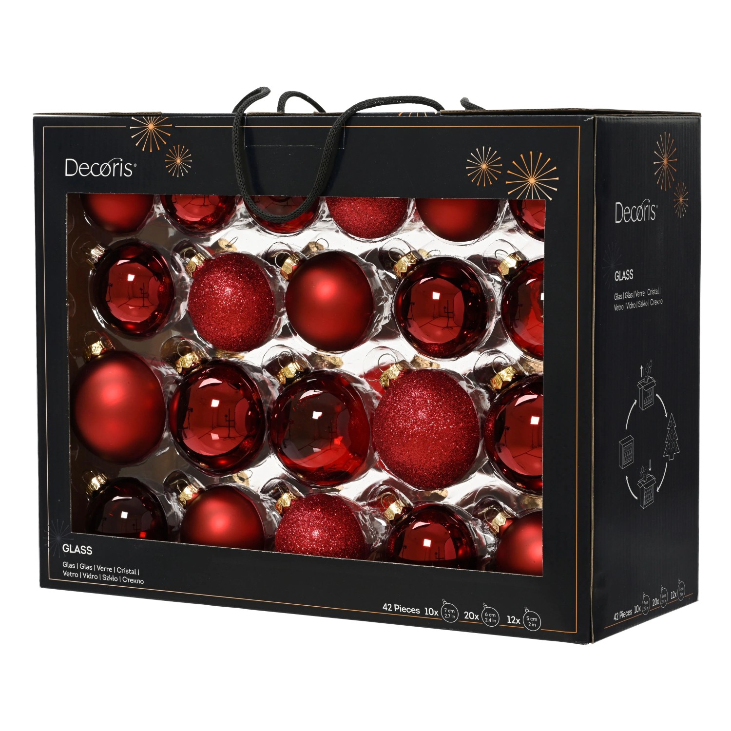 Decoris Weihnachtskugel-Set Glas Ochsenrot 42-teilig