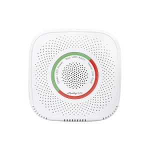 Shelly Gaswarnsensor CNG, weißes Gehäuse mit LED-Anzeigen für Power, Alarm und Fehler.