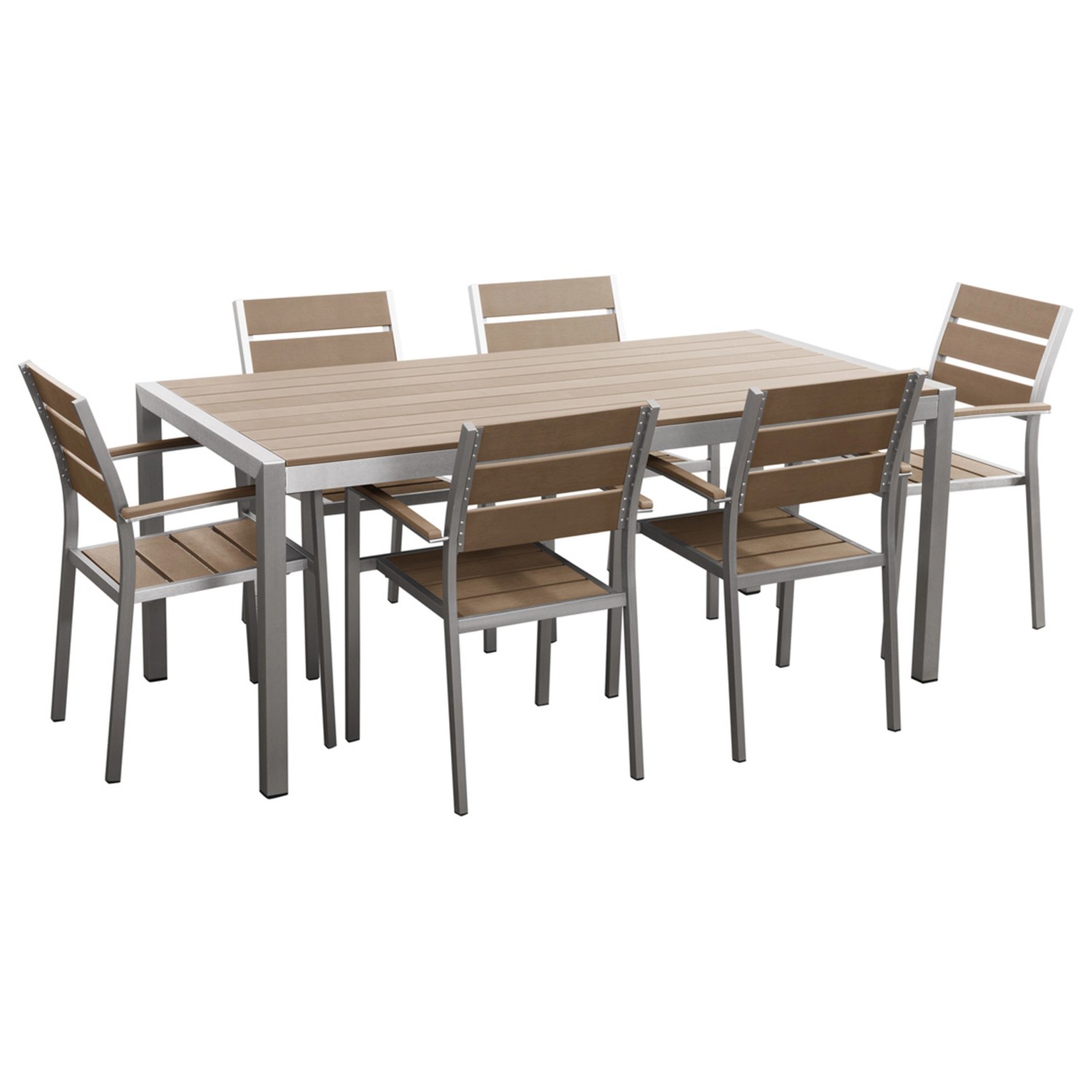 Beliani Gartentisch Set VERNIO Heller Holzfarbton Silber 90x180x88 günstig online kaufen