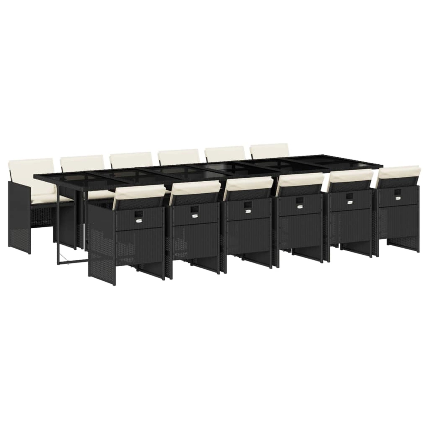 vidaXL 13-Tlg Garten-Essgruppe mit Kissen Schwarz Poly Rattan 3277709