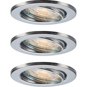 3er-Set LED-Einbauleuchten 86R in Chromfarben. Metallgehäuse, warmweißes Licht.