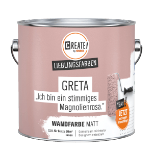 CREATE! by OBI Wandfarbe Greta Magnolienrosa, matte Innenfarbe im 2,5 l Eimer.