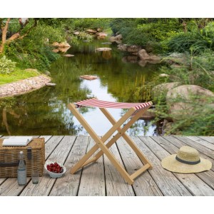 Erst-Holz Klappbarer Holz-Campinghocker XL Normale Sitzhöhe 10-226 Rot-Weiß Streifen