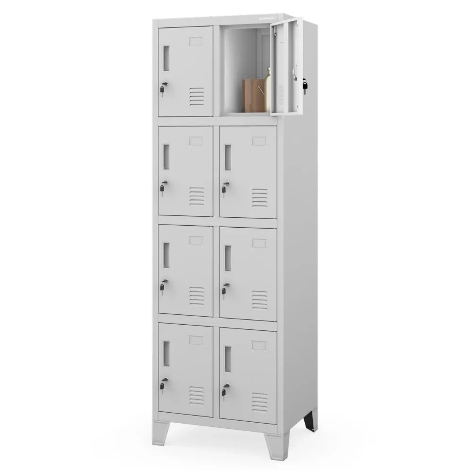 JAN NOWAK Schließfachschrank Spind ROBERT 8 Fächer Etikettenhalter Lüftungsschlitze Wertfachschrank Metall 172x55,9x45cm Grau