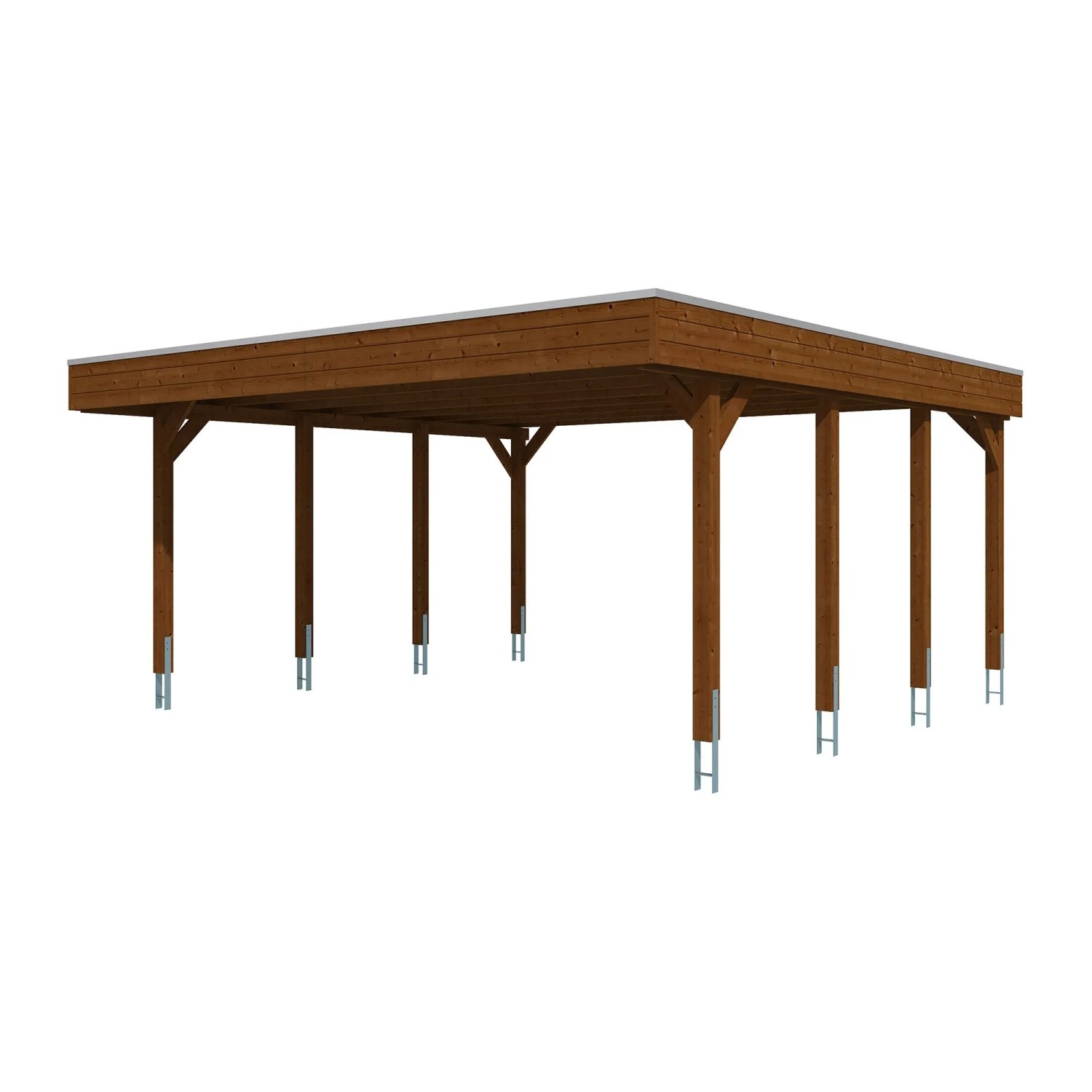 Skan Holz Carport Friesland mit Stahl-Dachplatten 546 cm x 555 cm Nussbaum