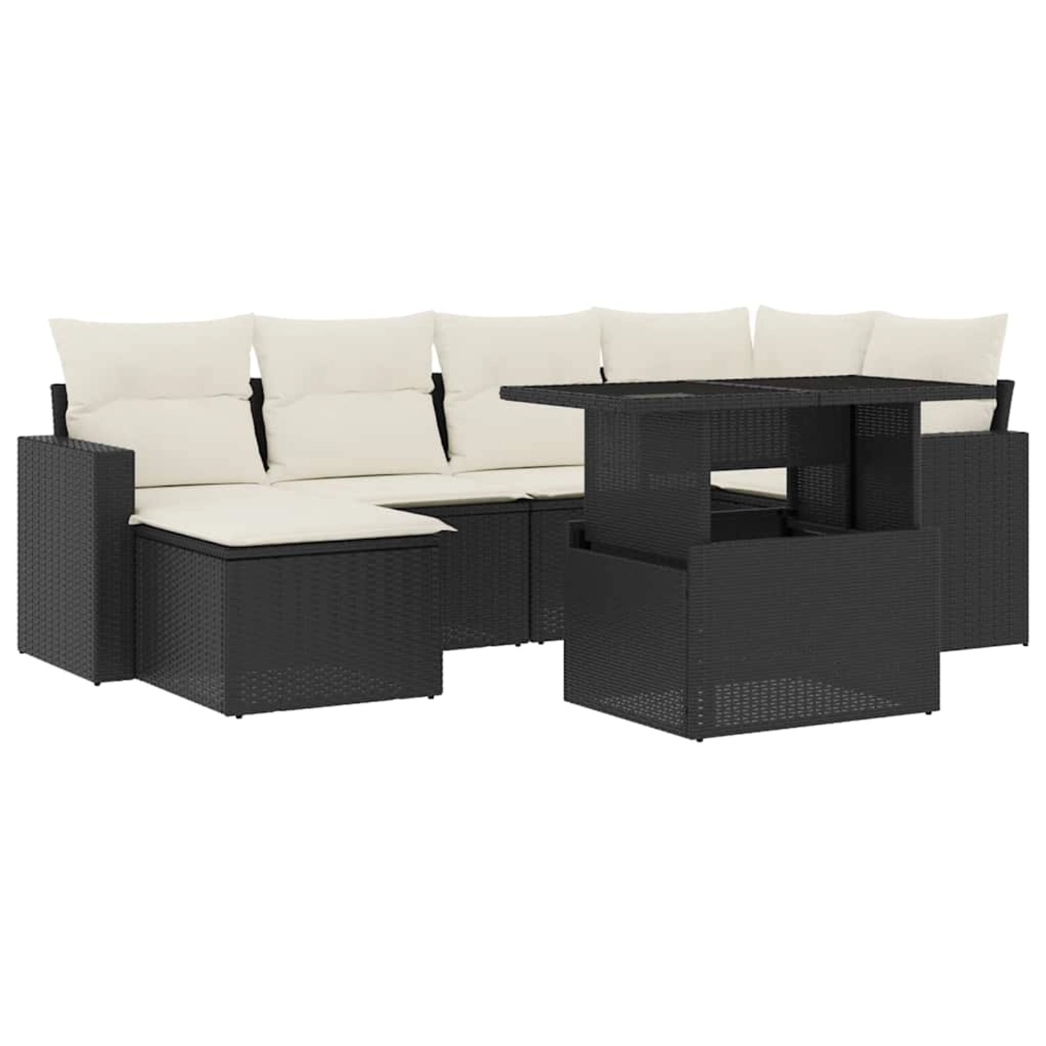 vidaXL 7-Tlg Garten-Sofagarnitur mit Kissen Schwarz Poly Rattan 3267416 günstig online kaufen