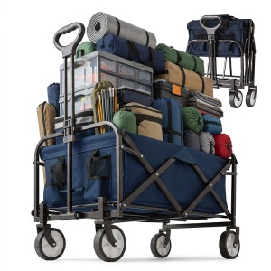Relaxdays Bollerwagen Stahl Blau Faltbar Höhenverstellbar 64 cm x 50 cm x 72 cm 6,5 kg