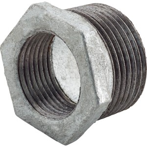 Fitting aus Temperguss, 33,3 mm x 24,1 mm, Reduzierstück mit Gewinde.