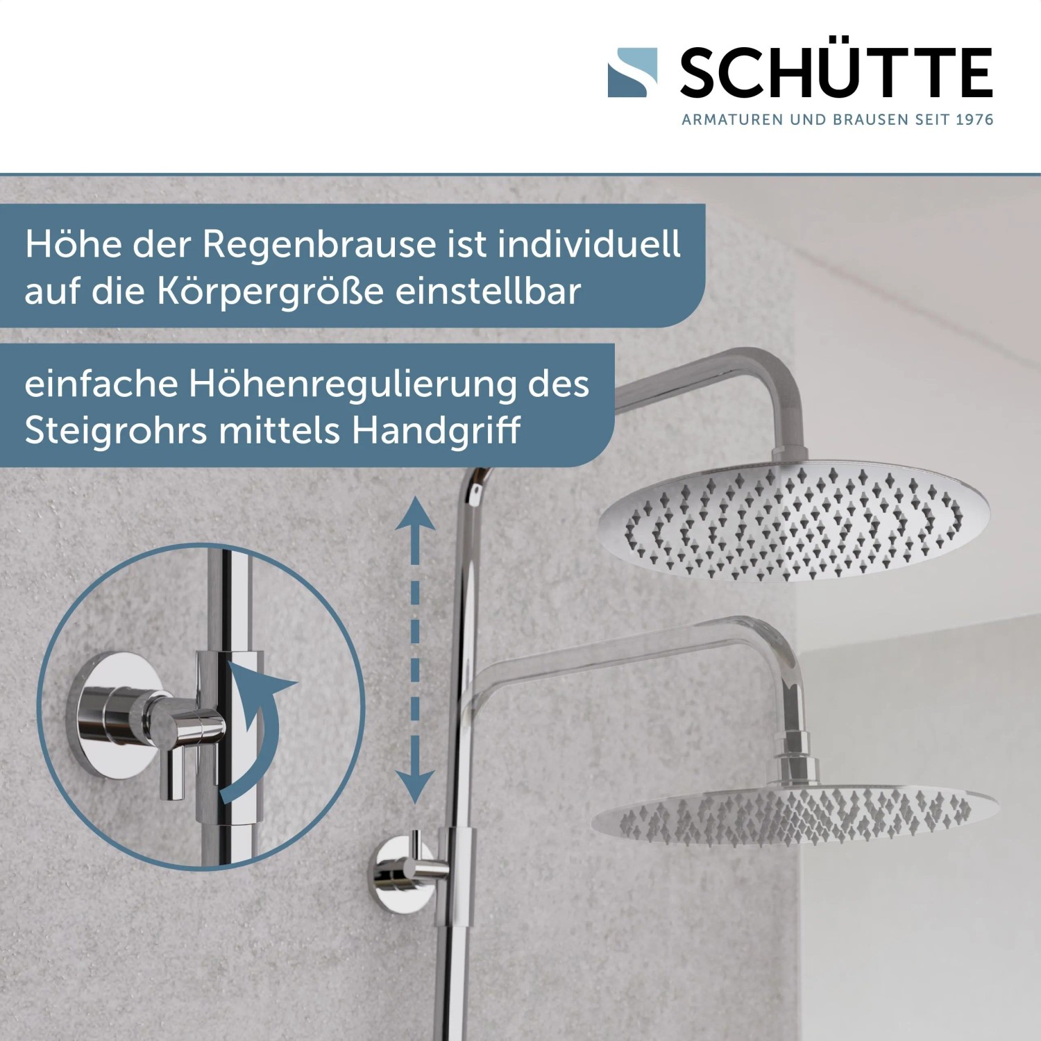 Schütte Aquaduct Brauseset mit Thermostat, Chrom, höhenverstellbare Regendusche.