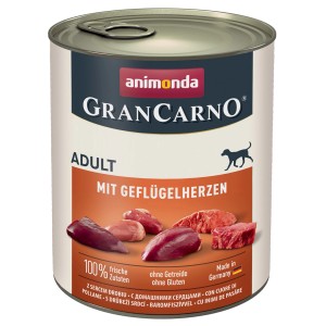 Animonda Gran Carno Adult Hunde-Nassfutter mit Geflügelherzen, 800g Dose.