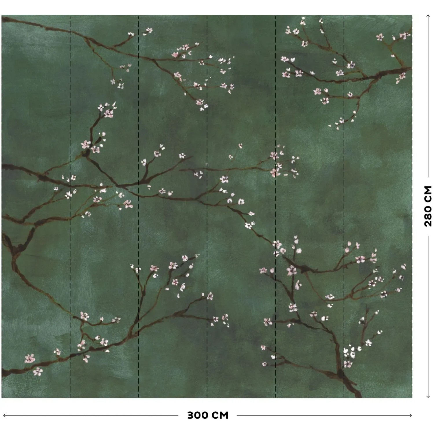 Art for the Home Fototapete Chinesische Blüten auf grünem Grund, 280x300cm.