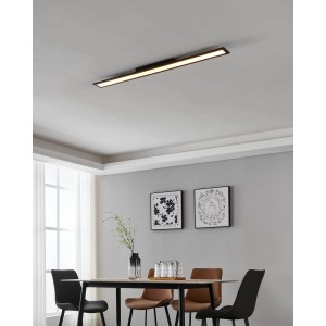 Smarte LED-Deckenleuchte Salobrena-Z von Eglo, 120 cm, schwarz-weiß, im modernen Esszimmer.
