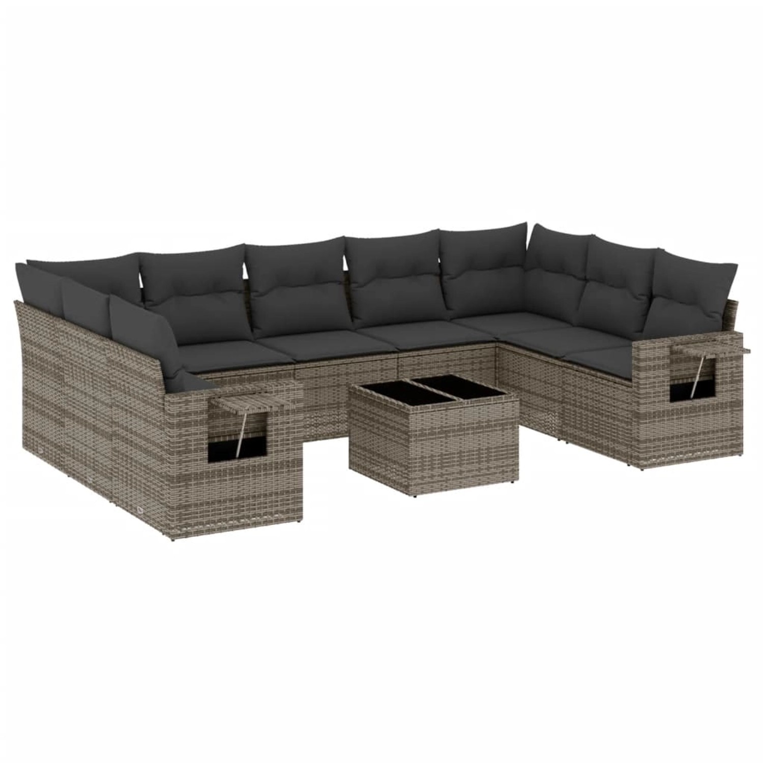 vidaXL 10-Tlg Garten-Sofagarnitur mit Kissen Grau Poly Rattan 3220609