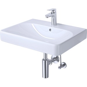 Geberit Smyle Square Waschbecken-Set, 60 cm, mit Armatur, Siphon und Eckventilen, Weiß.