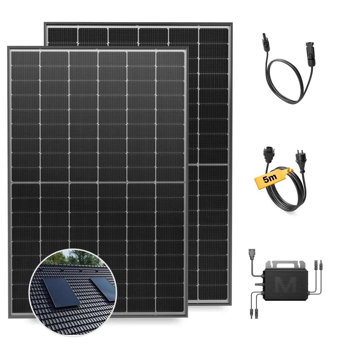 Solakon Balkonkraftwerk 900W Solaranlage mit Ziegeldach Halterung Einzelmontage Steckerfertig Komplettset Photovoltaik 800W Kabellänge 5m