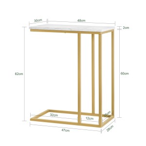 SoBuy Beistelltisch FBT87-G, Nachttisch mit Marmorplatte und goldenem Metallgestell.