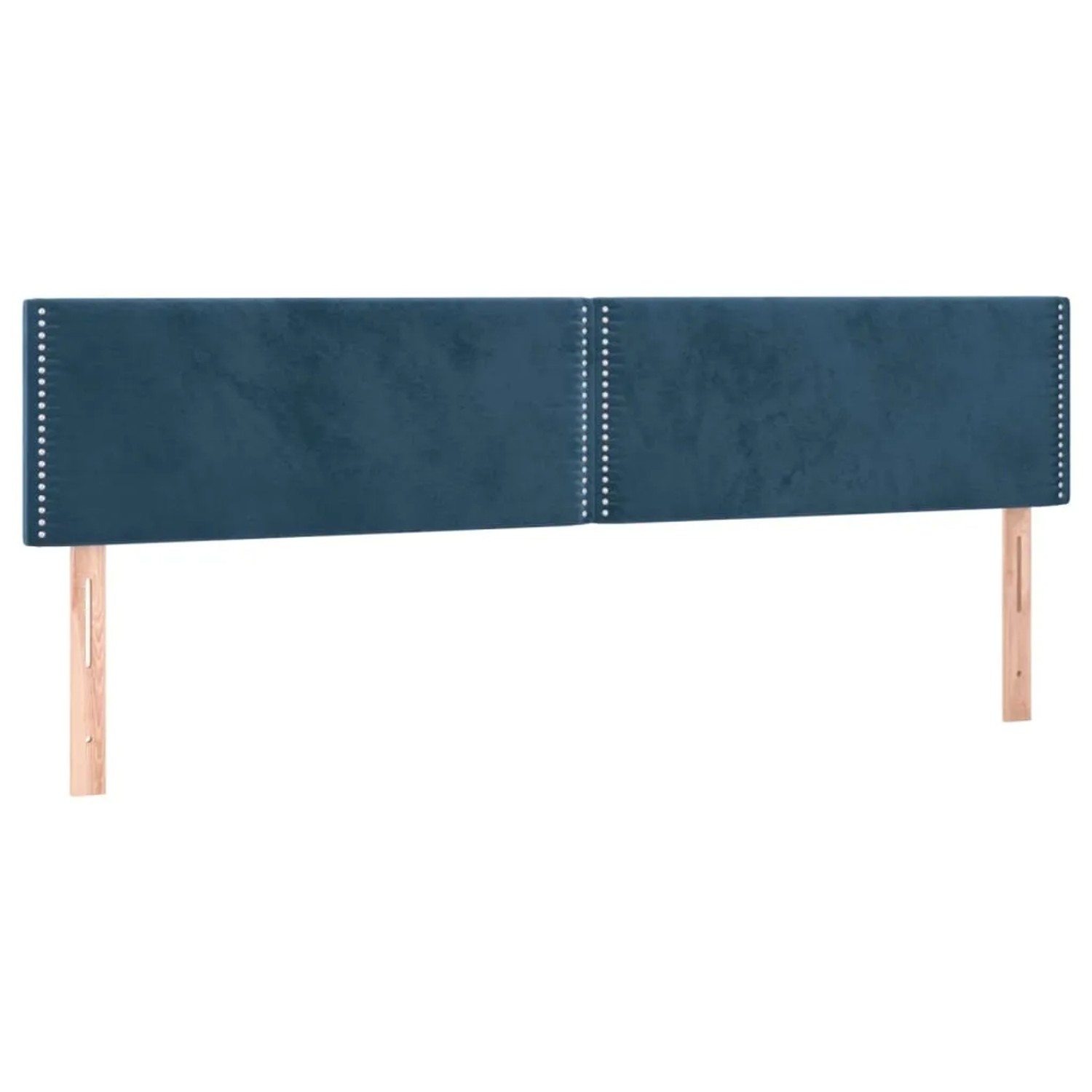 Dunkelblaues vidaXL Boxspringbett Kopfteil aus Samt mit Ziernägeln und Holzfüßen.