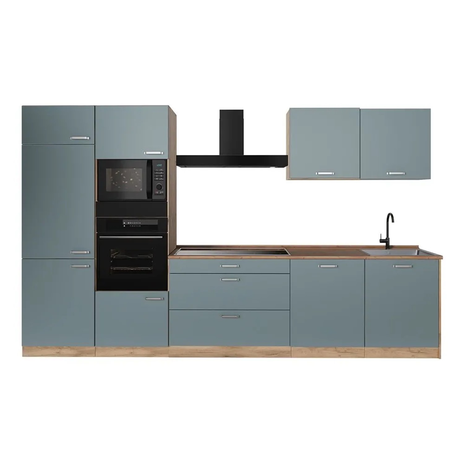 Vicco Küchenzeile R-Line Blau-Grau/Goldkraft Eiche 340 x 207 Arbeitsplatte Goldkraft Eiche Art Nr 67346
