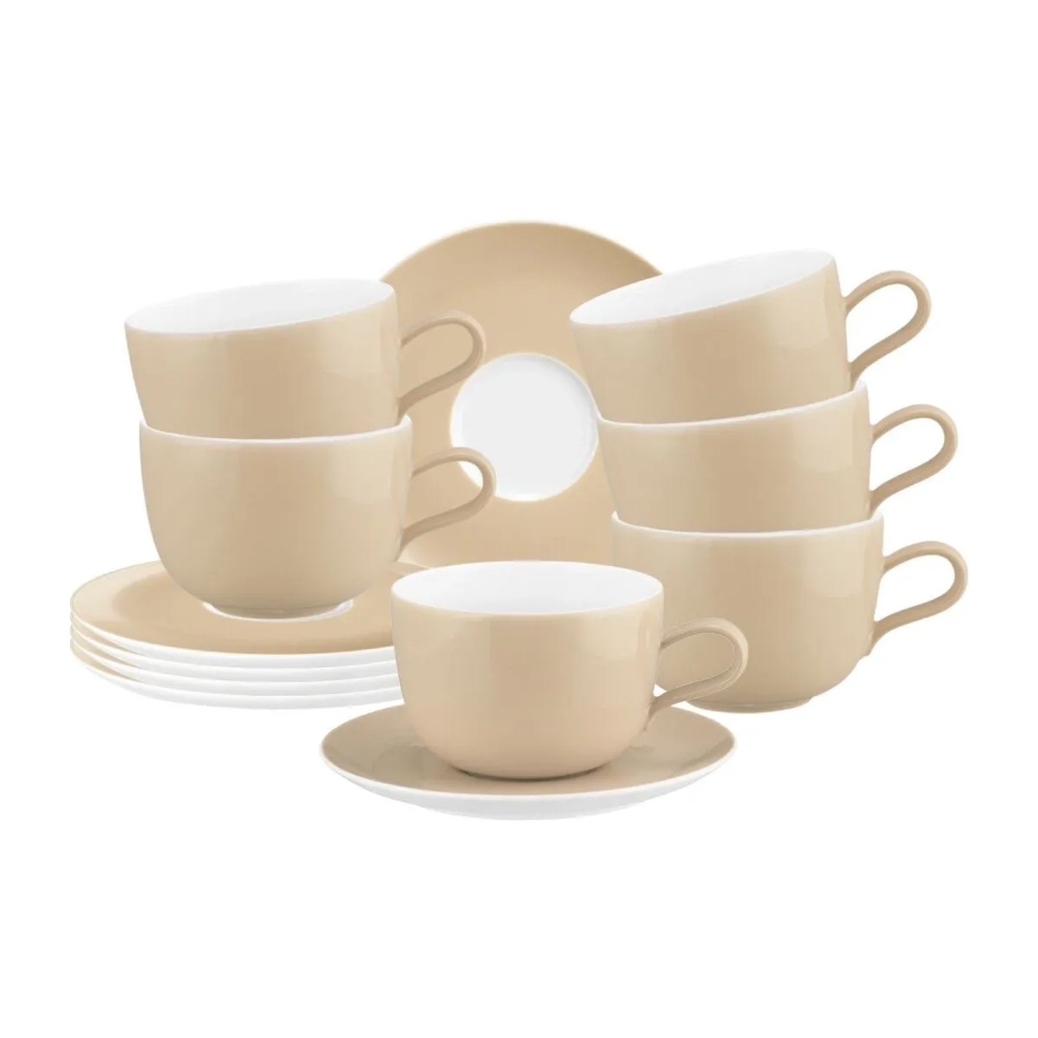 Seltmann Weiden Liberty Pure Colors Milchkaffeetasse mit Untertasse 380 ml 6er Set Dusty Beige