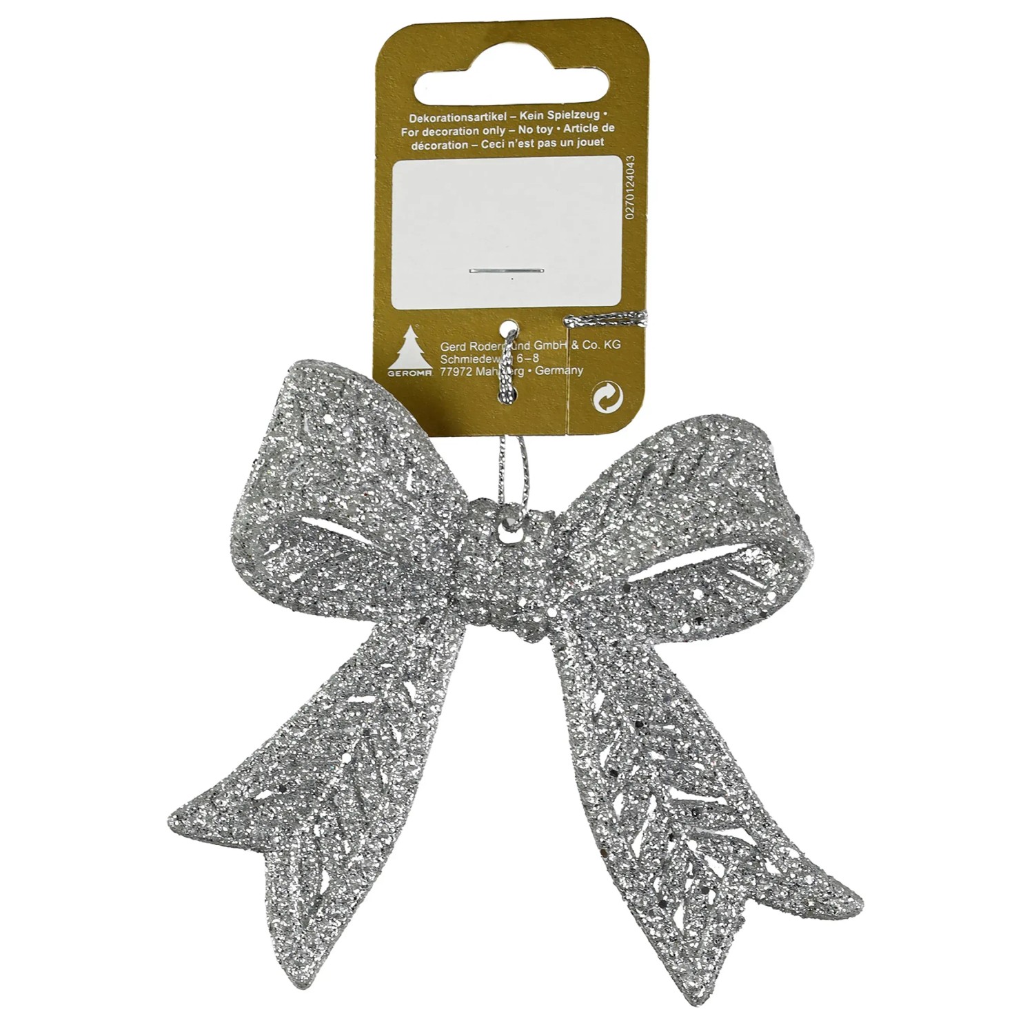 Weihnachts-Deko Schleife zum Hängen aus Kunststoff 11 cm x 9,8 cm Silber