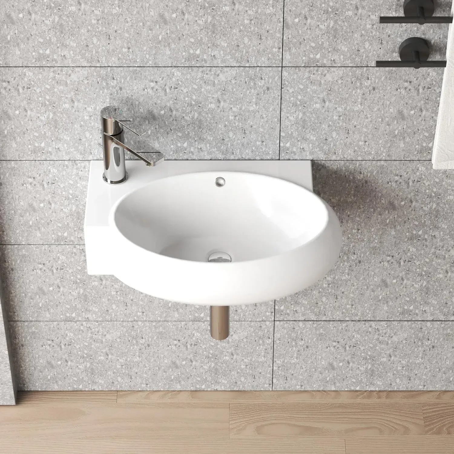 Aquabatos Handwaschbecken, Aufsatzwaschbecken in Weiß mit Armatur und Überlauf.