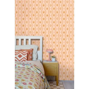 ESTAhome Tapete Retro-Ornamente Rosa Orange und Gelb 50 x 900 cm
