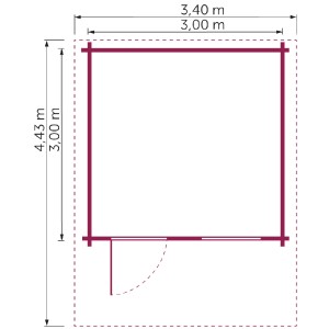 Grundriss Kiehn-Holz Gartenhaus KH 44-015, 300x300 cm, unbehandeltes Holz.