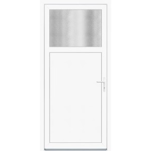 Weiße Panto Nebeneingangstür K401 mit Ornamentglas-Einsatz, DIN rechts, 98x208 cm.