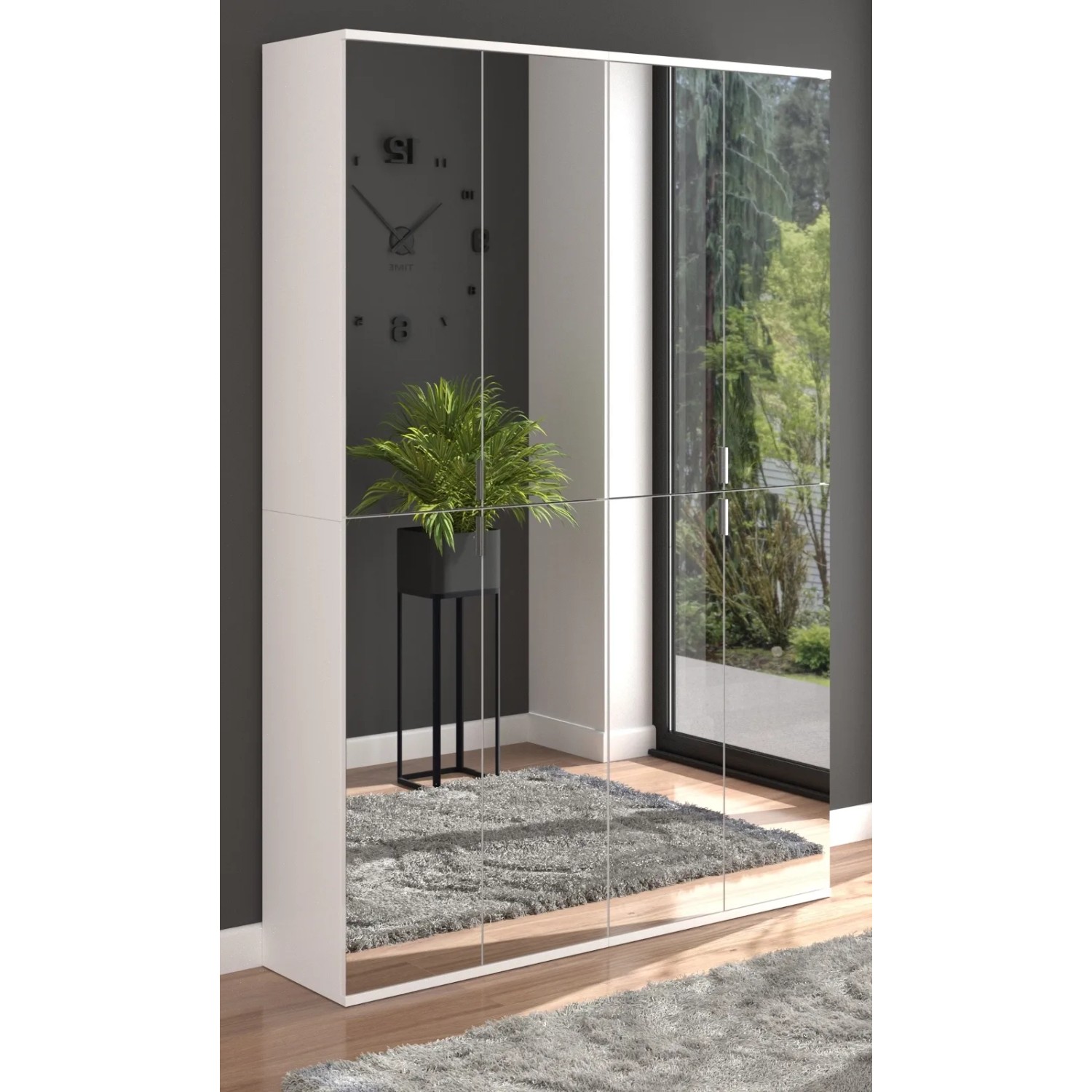 Inn.Furn Schuhschrank Weiß 122 cm mit 8 Spiegeltüren SystemX_3