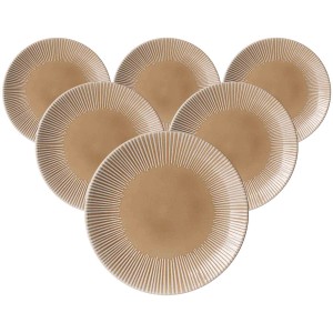 6er Set Ritzenhoff & Breker Speiseteller Banda, 27 cm, beige, mit Streifenrelief.
