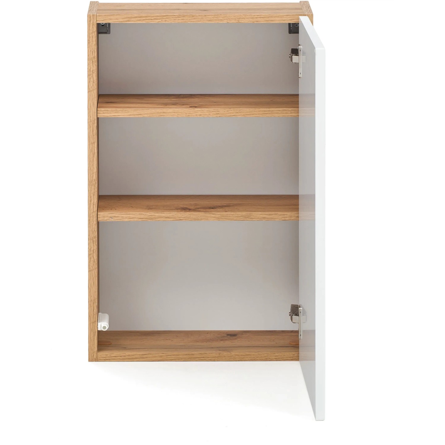 Held Möbel Hängeschrank Salerno, 40 cm, matt Weiß-Wotaneiche, offene Tür mit Einlegeböden.