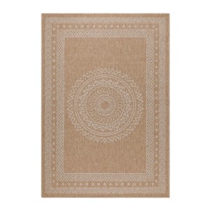 Beiger Ayyildiz Outdoor-Teppich Dhaka, 120x170 cm, mit Mandala-Muster. Wetterfest und ideal für Balkon und Terrasse.