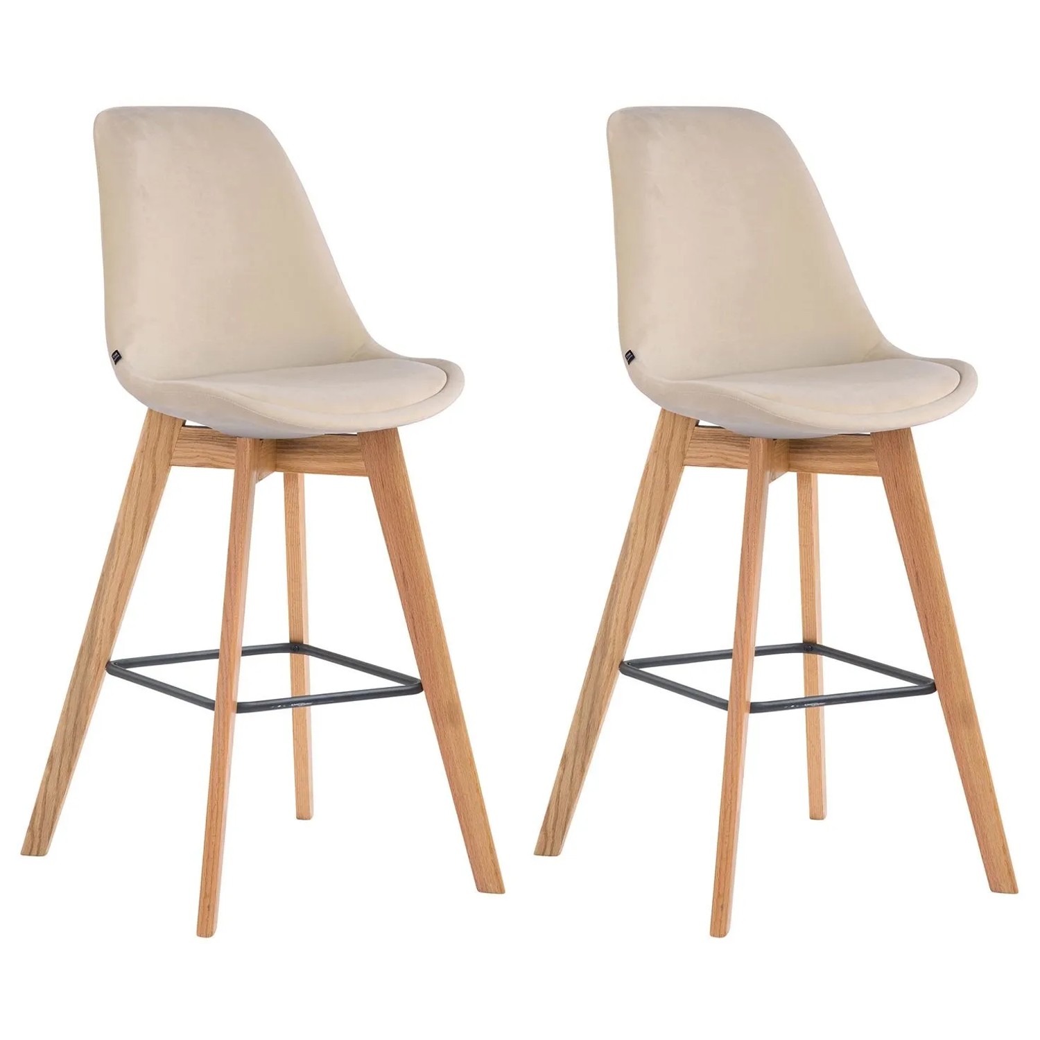 CLP 2er Set Barhocker Metz Samt Creme/Natura