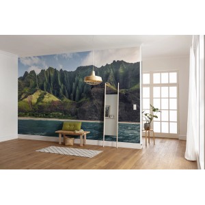 Vlies Fototapete Other World mit Berg- und Meeresmotiv im Wohnraum, 400x280 cm.