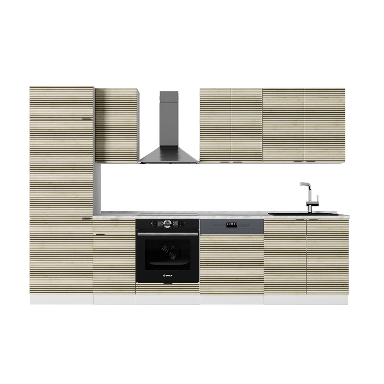 Vicco Fame-Line Küchenzeile Eiche Paneel/Weiß 300 cm AP Marmor günstig online kaufen