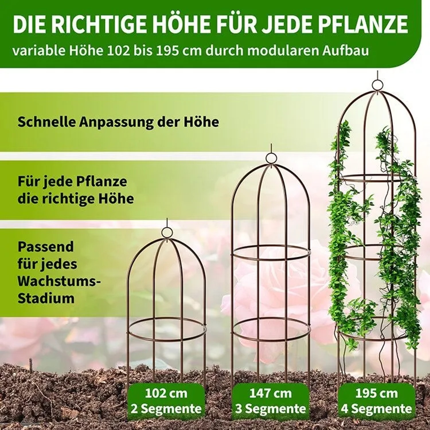 TTL GARDEN Obelisk Rankhilfe XL 195 x 40 cm Braun Metall Pulverbeschichtet Rankgitter Rosensäule Kletterhilfe für Rosen Clematis_4