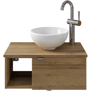 Pelipal Waschtisch-Set Serie 6915-EAN Riviera Eiche, mit Keramik Aufsatzbecken und Unterschrank.