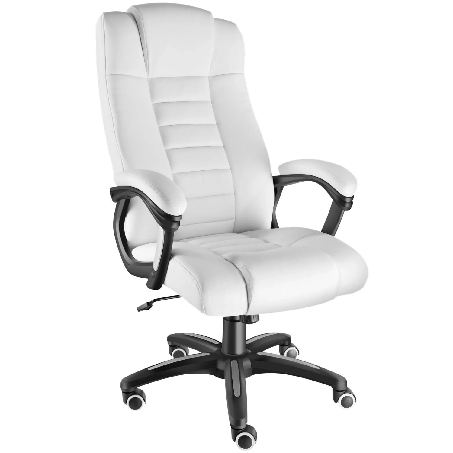 Tectake Bürostuhl Mafz 360° Drehbar und Stufenlos Höhenverstellbar Mit Gepolsterten Armlehnen  52 x 49 x 50 cm Weiß