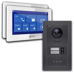 Goliath Basic Line 2-Familienhaus Video Türsprechanlage Monitor Weiß - Anthrazit Ausenstation Aufputz Dose