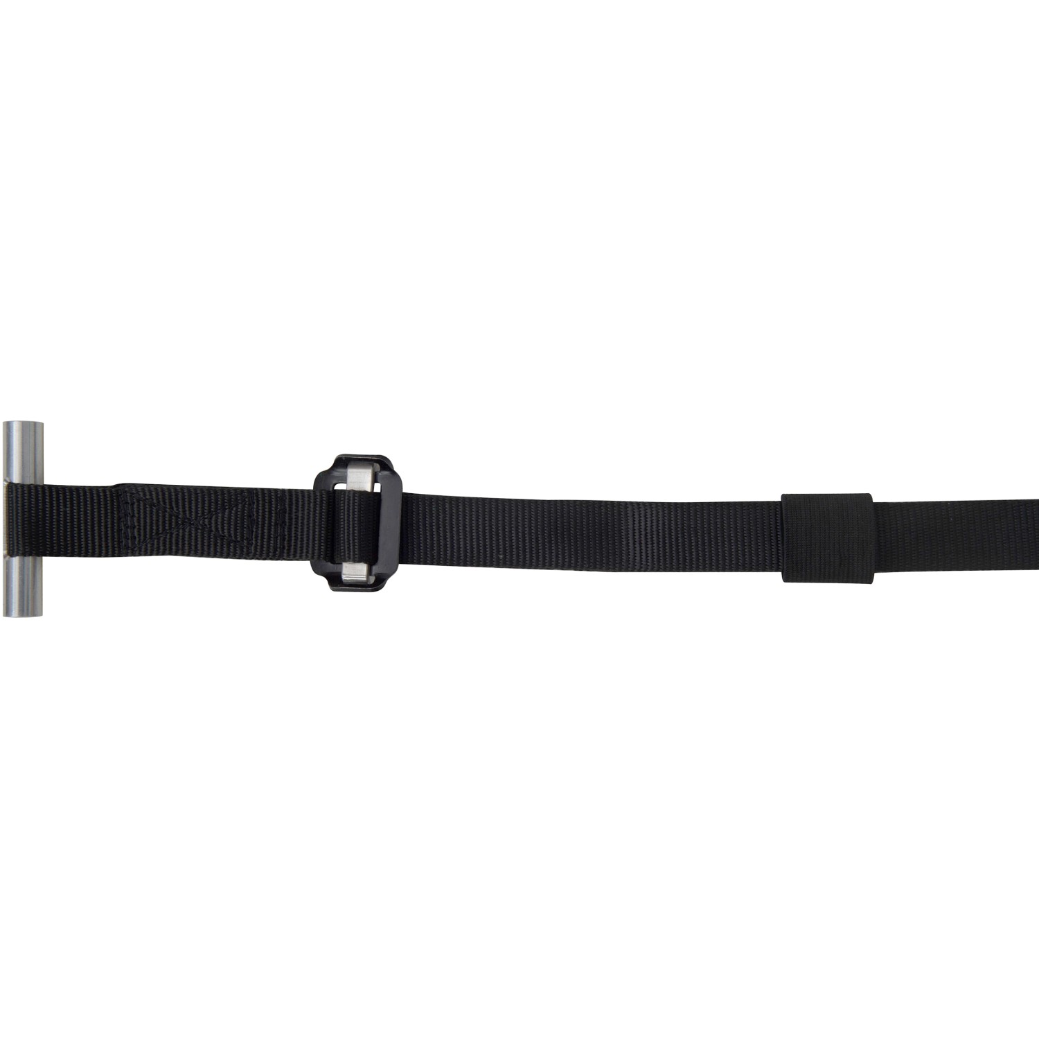 Schwarzes T-Strap Hängegurt-Set für Hängematten, verstellbar mit Metallelement.