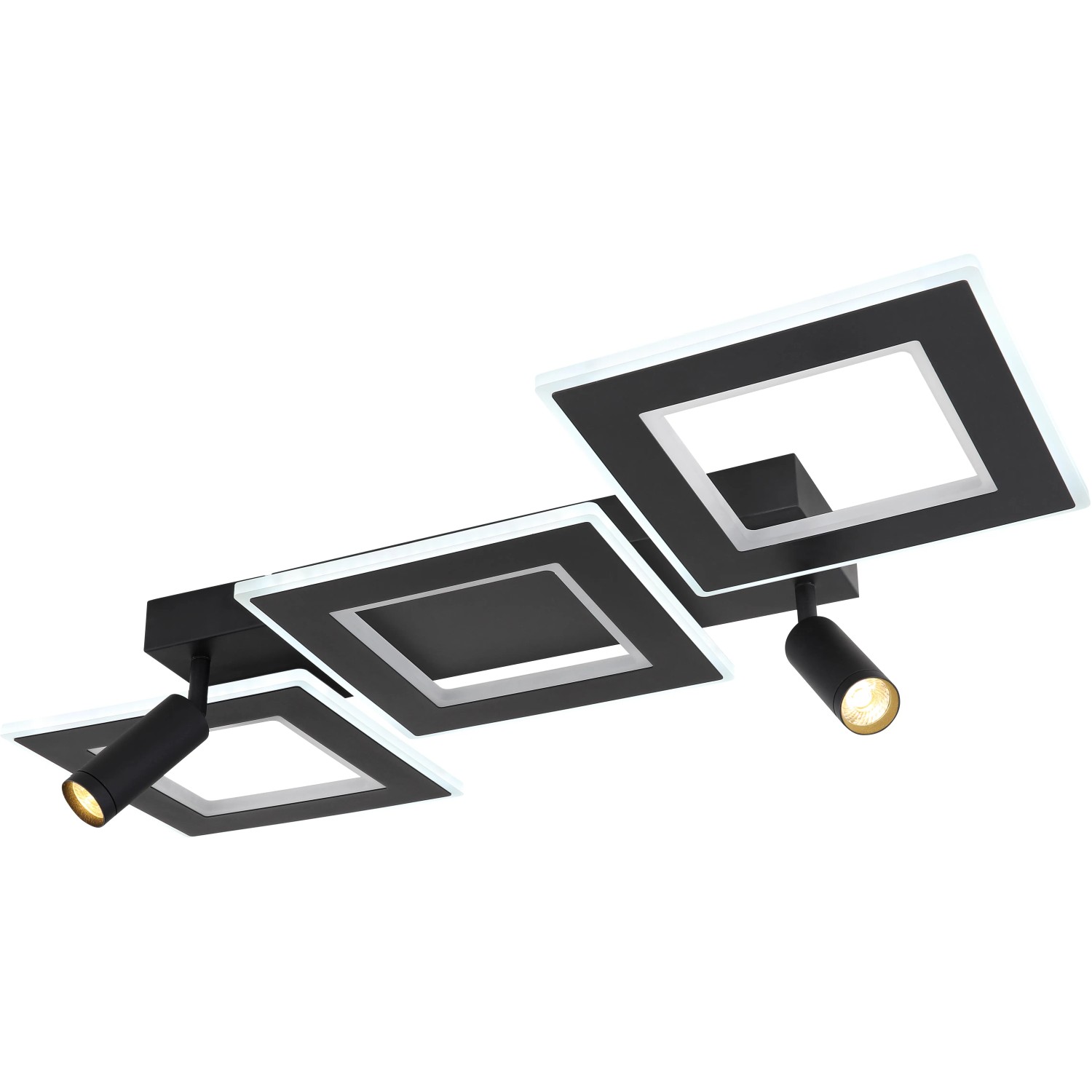 Moderne, dimmbare LED-Deckenleuchte Marian, 2-flammig, schwarz matt mit drehbaren Strahlern.