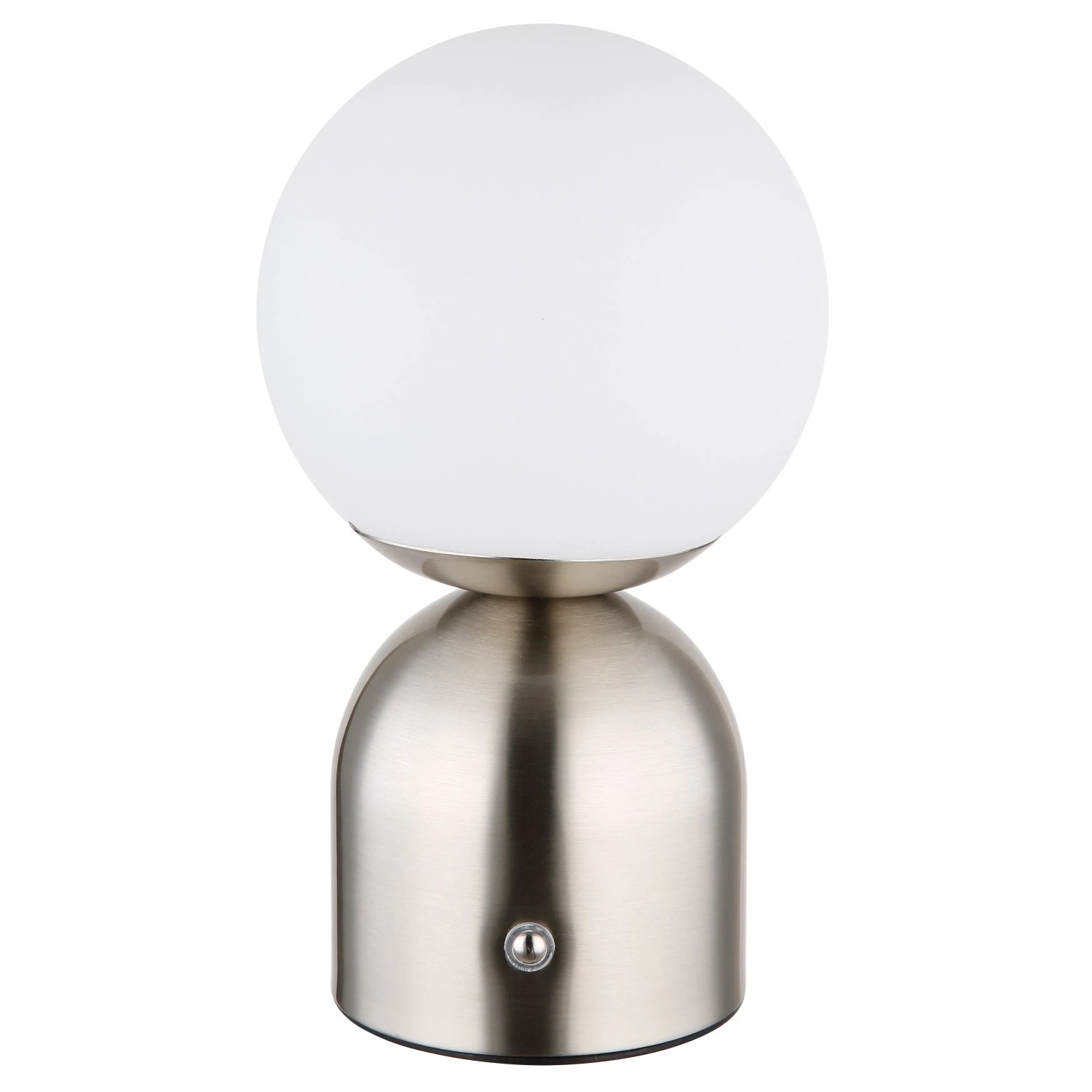 Globo Tischleuchte Julsy, 21 cm, Nickel matt, mit weißem Opalglas-Schirm.