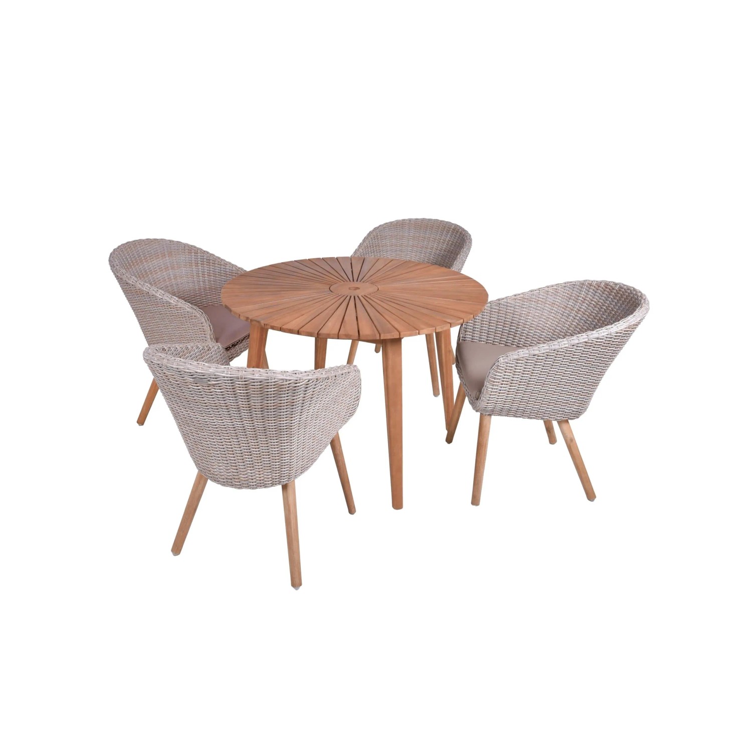 DELUKE Garten-Sitzgruppe ELVIRA 5-tlg. Akazie Braunweiß Gartenmöbel-Set Garten-Essgruppe Stühle-Sessel D Esstisch