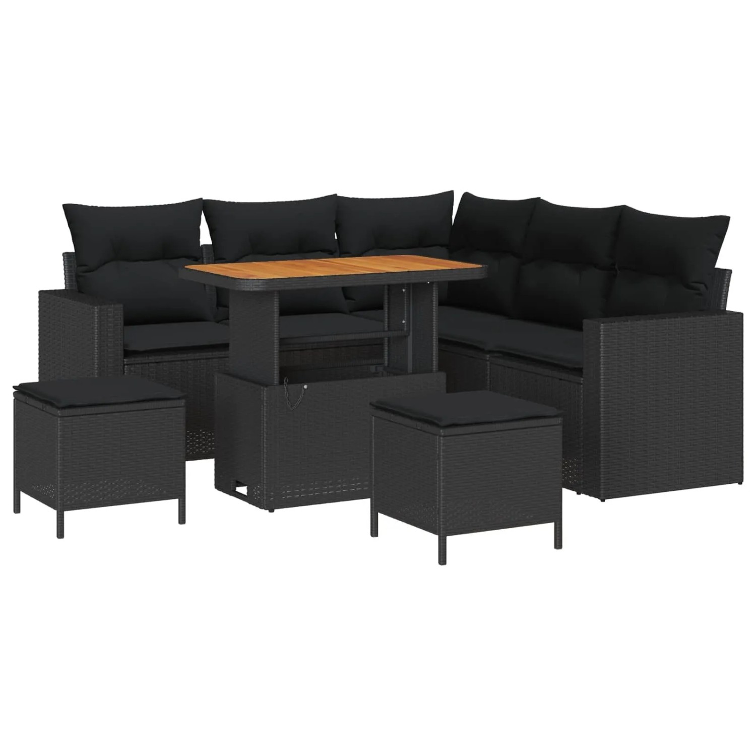 vidaXL Gartensofa-Set mit Kissen 9 Stk Schwarz Poly-Rattan 3363564