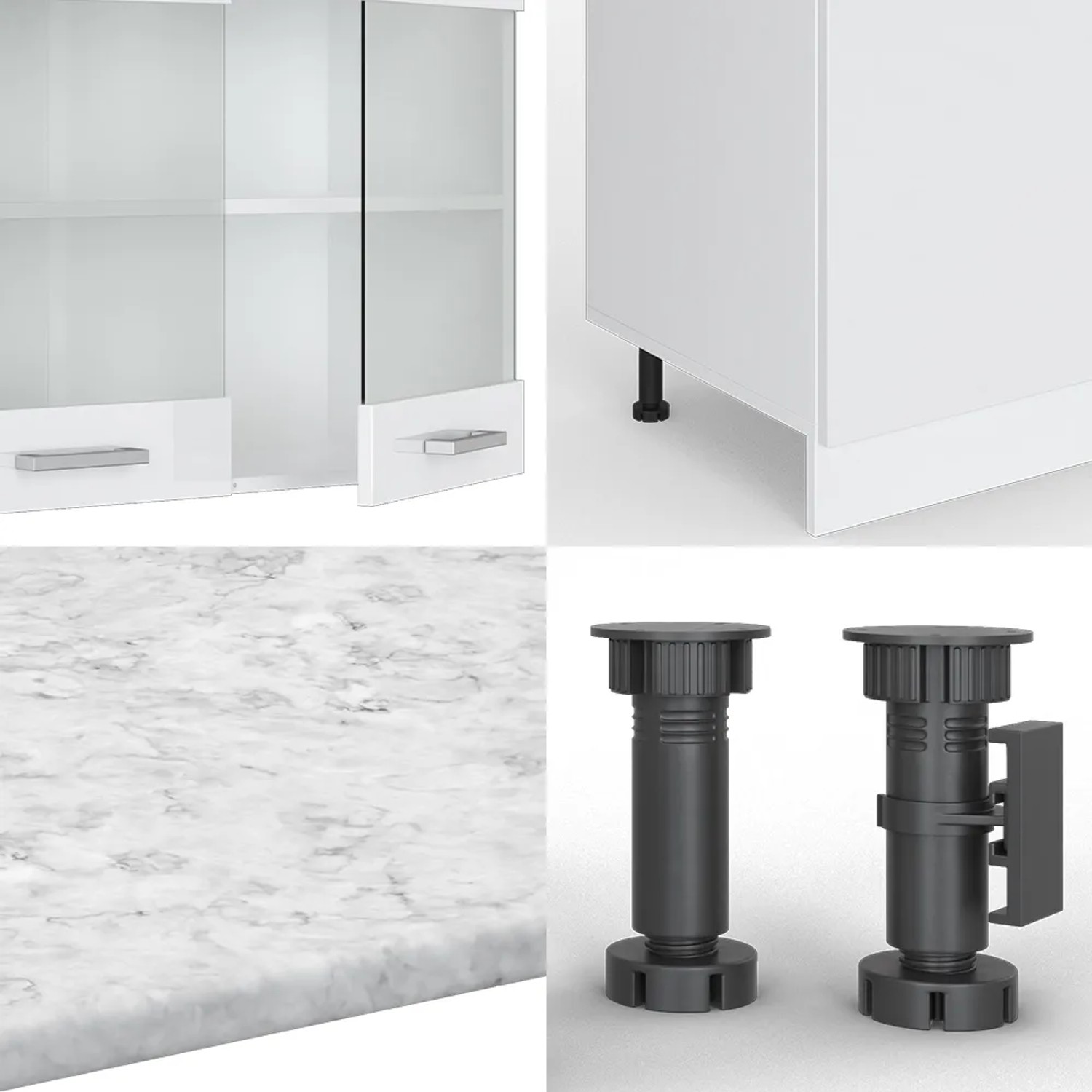 Vicco R-Line Küchenzeile 300cm, weiß hochglanz mit Arbeitsplatte in Eiche Dekor und Details.